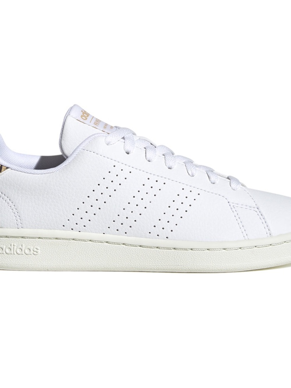 adidas White Leather Sneaker with Gold Heel Accent